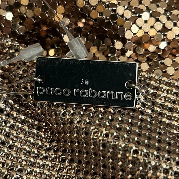 RABANNE Gold Chainmail Drapé Pression Dress, size 38 - Picture 7 of 12